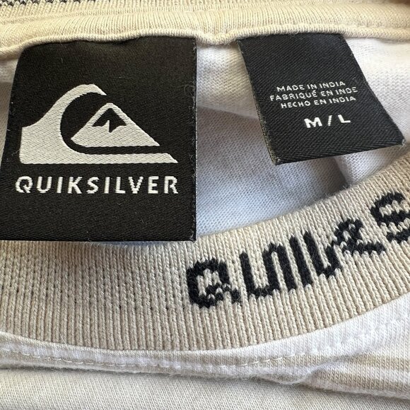 White and Tan Striped  Quicksilver Crop Tee Sz M/L - Picture 3 of 3